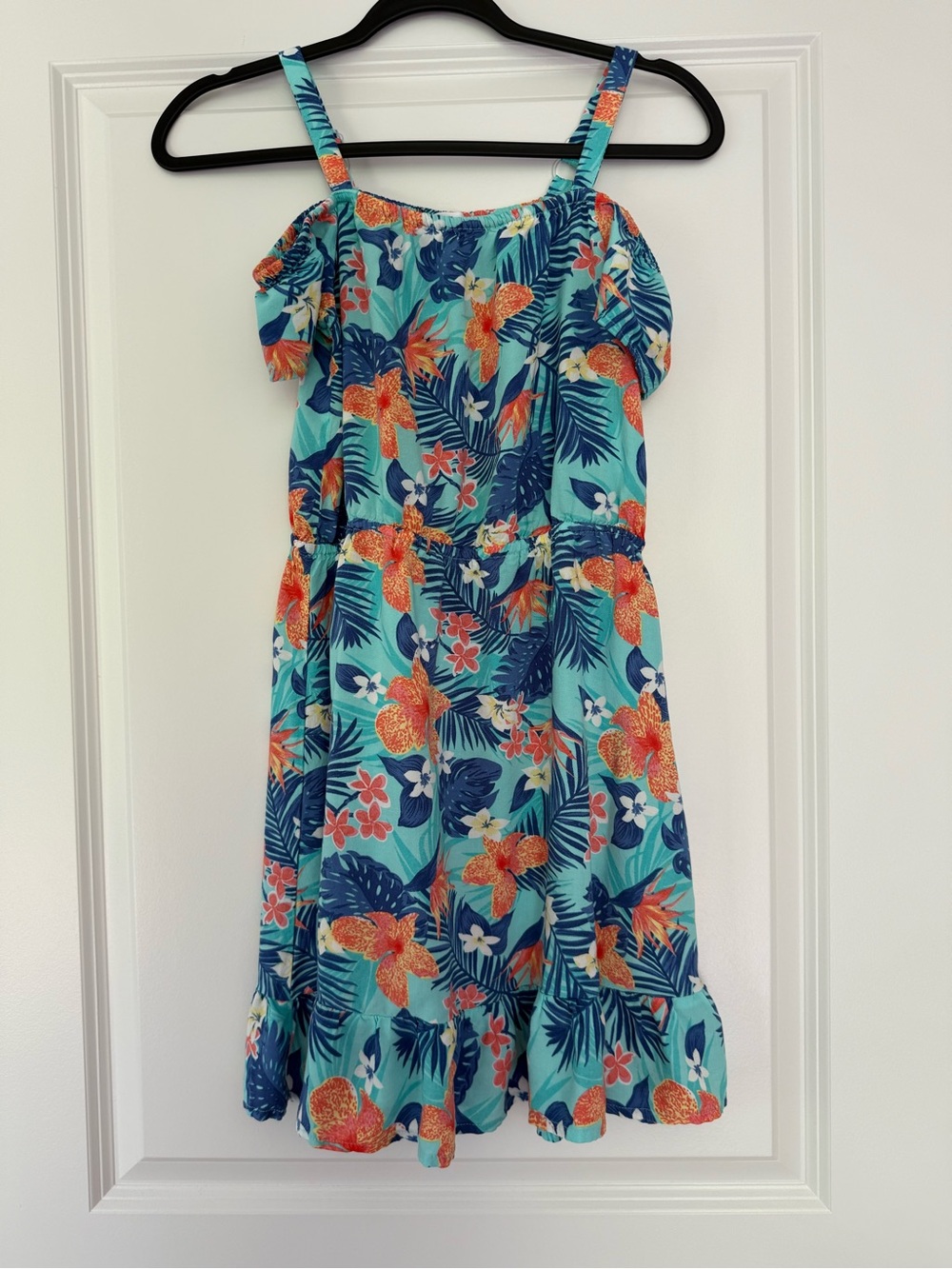 Place Turquoise Floral Tropical Sundress with Orange Accents